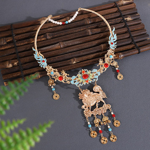 新中式古风明制平安锁吊坠景泰蓝项圈国风烧蓝汉服百搭项圈配饰品