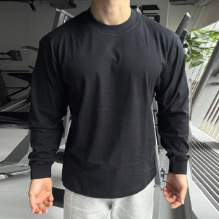 圆领宽松卫衣秋冬季 跑步训练健身服休闲打底衫 运动T恤男长袖 美式