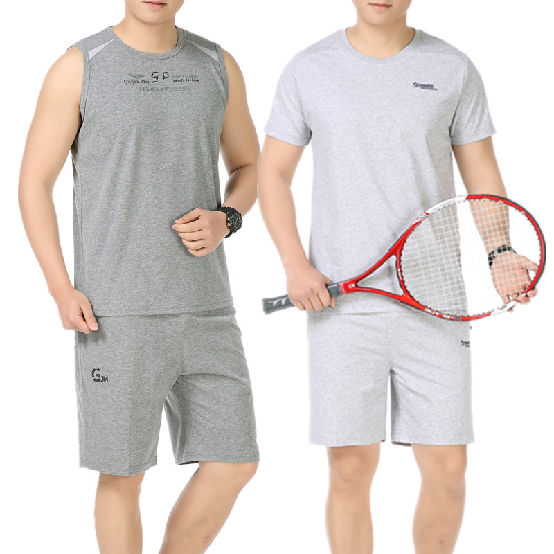 运动套装男夏短袖短裤薄中老年运动服套装大码夏季男式运动套装棉