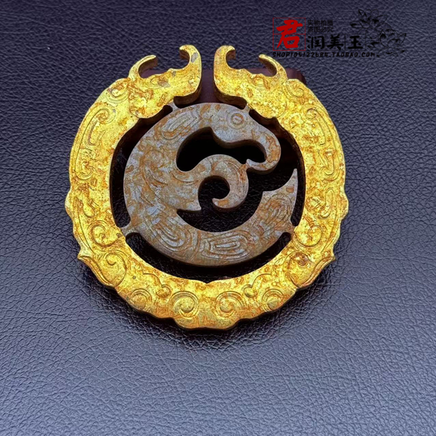 古玩玉器描金双龙玉璜玉佩仿战汉龙凤玉坠汉服腰佩流苏挂件项链坠
