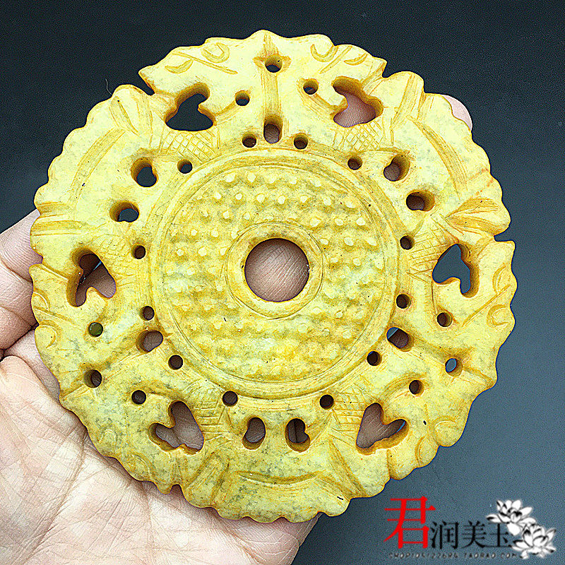 雪花玉镂空双龙玉佩玉坠仿古龙玉璧岫玉小摆件古装裱配饰挂饰道具