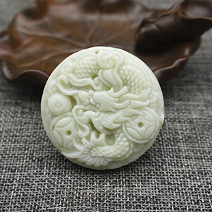 玉石玉佩项坠金钱龙车挂汉服腰佩玉颈饰蓝田玉龙行天下吊坠挂件玉