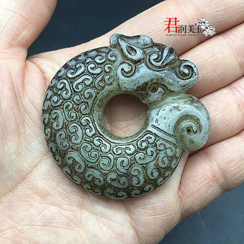 做旧仿古龙吊坠岫玉镂空古龙玉挂坠玉佩挂件男女款颈饰项链坠把件