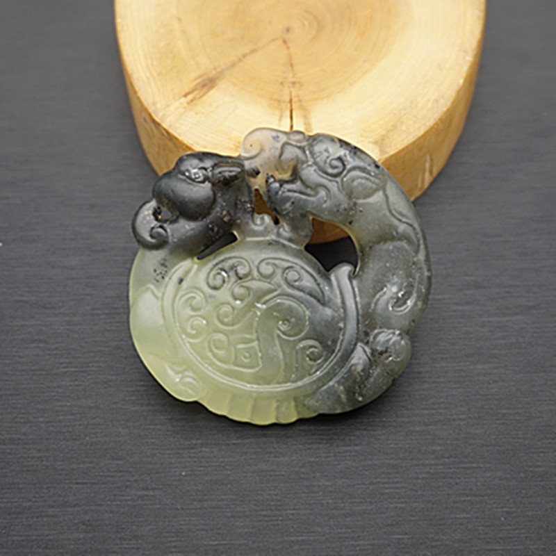 岫玉仿古雕刻龙龟吊坠挂件水墨风双面雕刻玉佩玉坠毛衣坠腰佩配饰