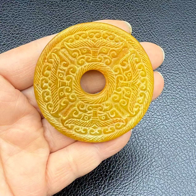 岫玉乳丁纹玉璧吊坠挂件