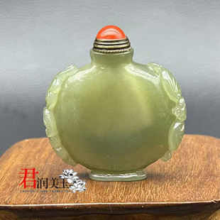 文玩收藏和田玉鼻烟壶玉佩玉坠仿古雕刻福寿烟壶小摆件把玩饰品