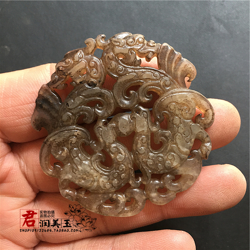 岫玉镂空龙凤玉佩仿古做旧双龙双凤平安扣玉坠仿老玉古风腰佩道具