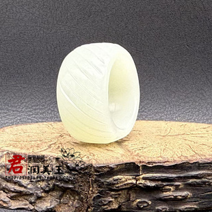 和田玉戒指扳指青白玉仿古雕纹戒圈圆圈手饰时来运转指环挂件挂饰