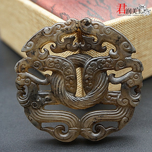 仿古做旧岫玉双龙凤复古镂空小吊坠玉坠汉服配饰古装 流苏玉佩挂件