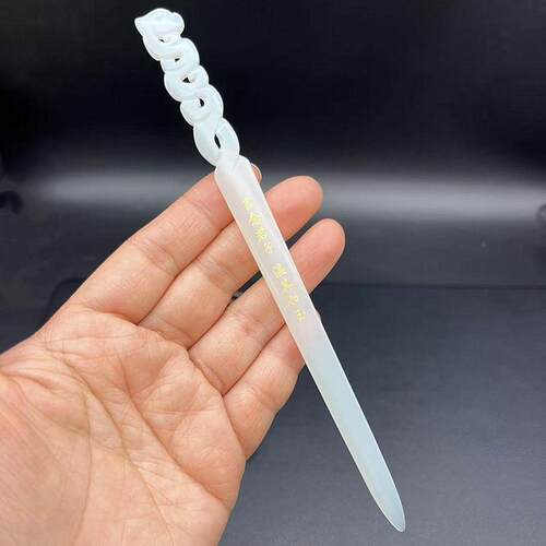 琉璃镂空龙头簪子仿白玉头饰