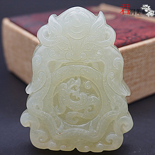 岫玉兽面仿古龙吊坠挂件古风玉牌玉佩项链玉坠汉服腰佩流苏挂饰