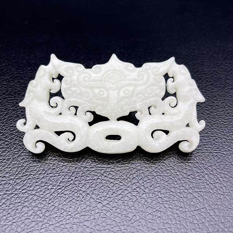 雪花玉双龙玉佩玉坠仿古双面镂空雕刻龙头玉璧锁骨链项链坠玉腰佩