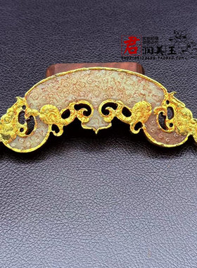古玩玉器描金双龙玉璜玉佩仿战汉龙凤玉坠汉服腰佩流苏挂件项链坠