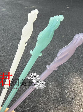 琉璃凤头发簪发钗烟紫色白色蓝水色簪子古风汉服发钗日常简约发饰