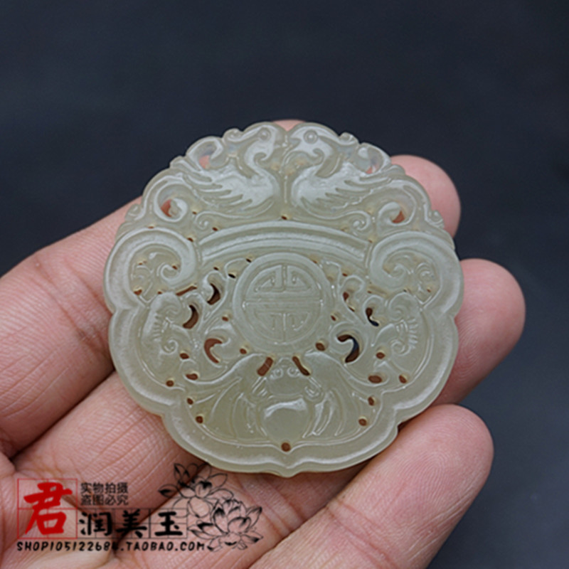 和田玉复古双面雕刻鸳鸯玉佩玉坠福寿如意吊坠挂件颈饰毛衣坠