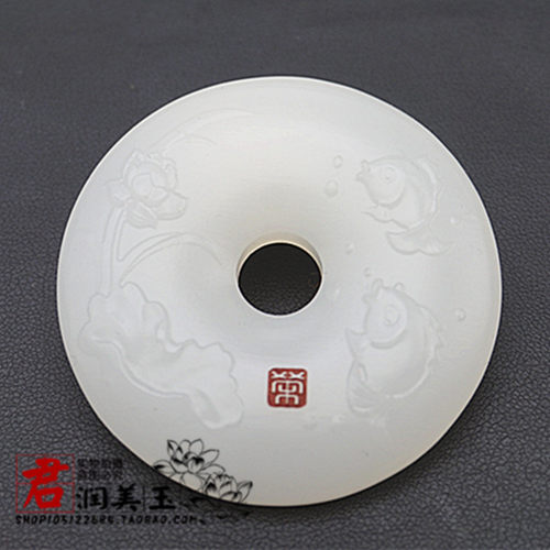 阿富汗玉连年有鱼玉佩玉坠毛衣坠白玉莲花鱼挂件男女款吊坠颈饰