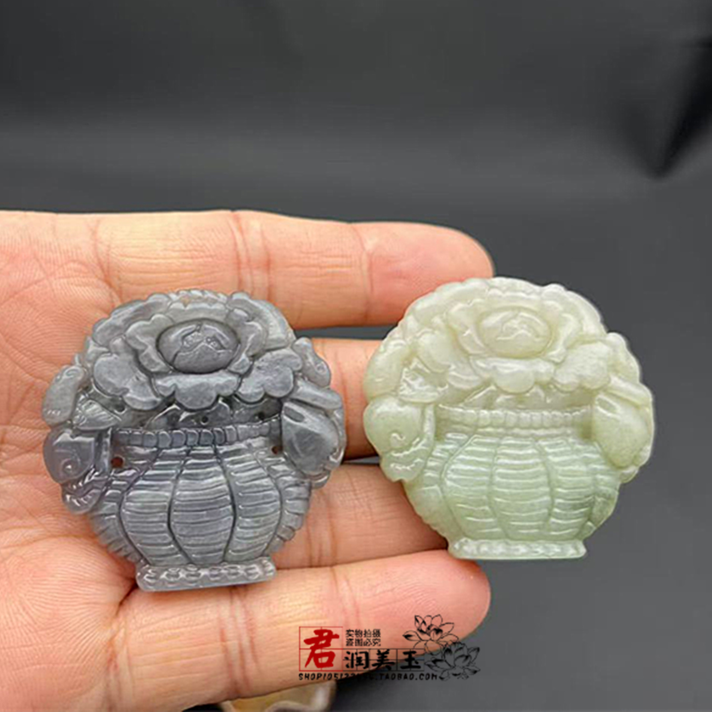 和田玉花篮吊坠挂件烟紫色牡丹花玉佩玉坠青白玉一篮财富颈饰项坠