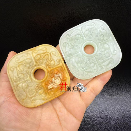 岫玉兽面玉佩玉坠四方神兽吊坠