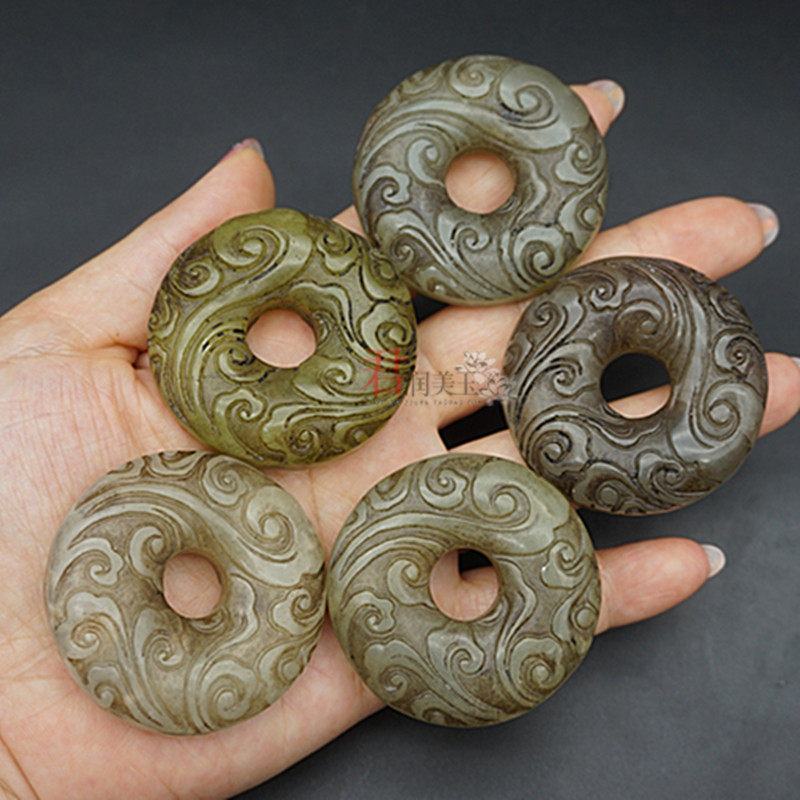 岫玉祥云平安扣吊坠挂件仿明清回云纹玉佩玉坠汉服腰佩古装道具