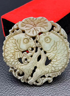 岫玉仿古做旧双雕刻玉佩