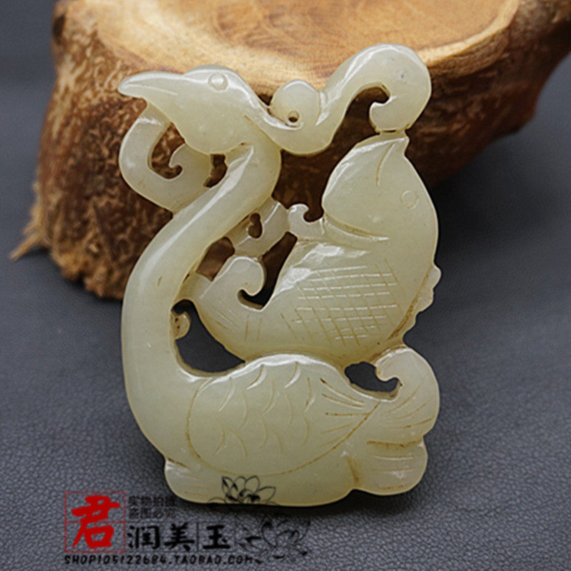 和田玉双面镂空雕刻鹅如意玉佩玉坠仿古做旧连年有余吊坠挂件配饰