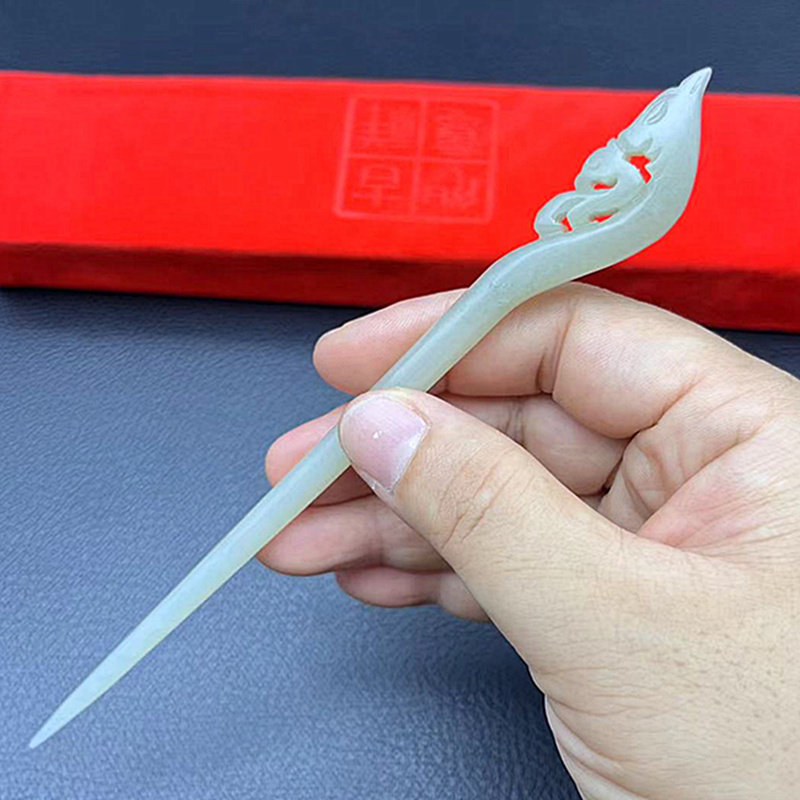 和田玉凤头发簪玉簪古风汉服新中式凤雏发钗女款简约头饰发饰簪子