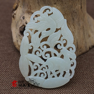 和田玉青白玉拉丝镂空鹿鹤同春吊坠挂件福禄寿玉佩玉坠项链颈饰品