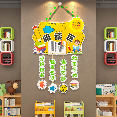 阅读区标识挂牌图书卫生角文化墙贴装饰幼儿园环创小学班级教室面