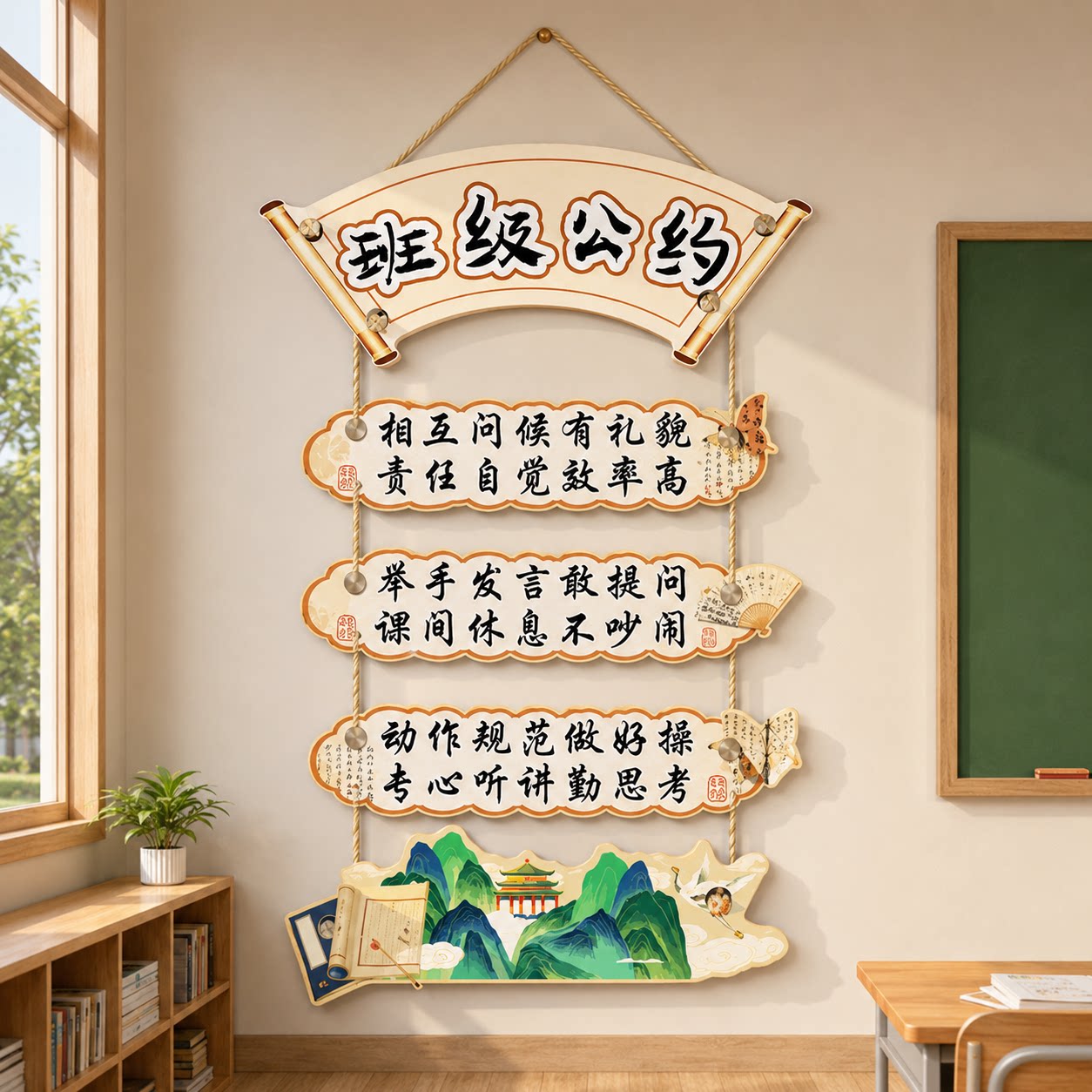 班级公约文化墙贴教室布置装饰古中国风环创材料黑板报开小学规训