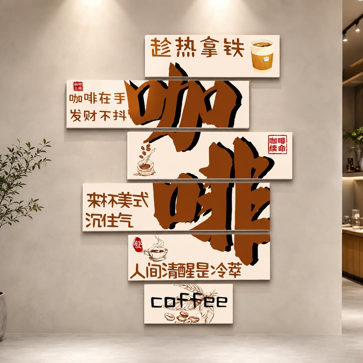 咖啡馆氛围布置奶茶店墙壁装饰造景摆件网红打卡形象背景墙面贴纸