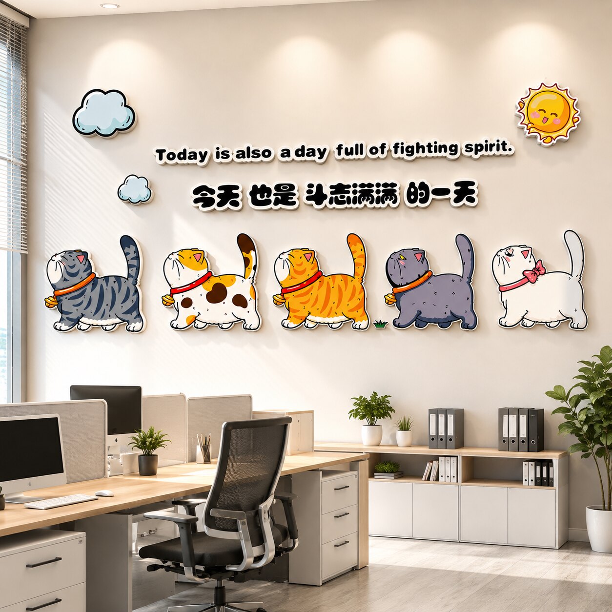 公司办公室氛围布置墙壁面装饰可爱治愈激励标语班级教室文化墙贴