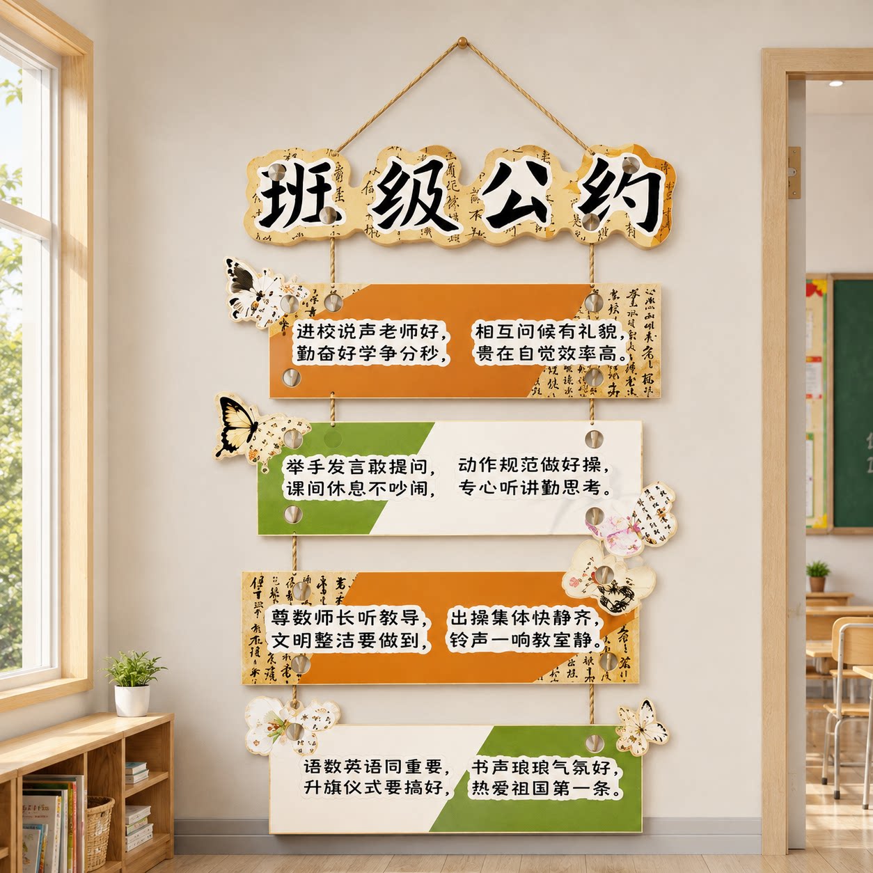 班级公约文化墙贴教室布置装饰古中国风环创材料黑板报开小学规训