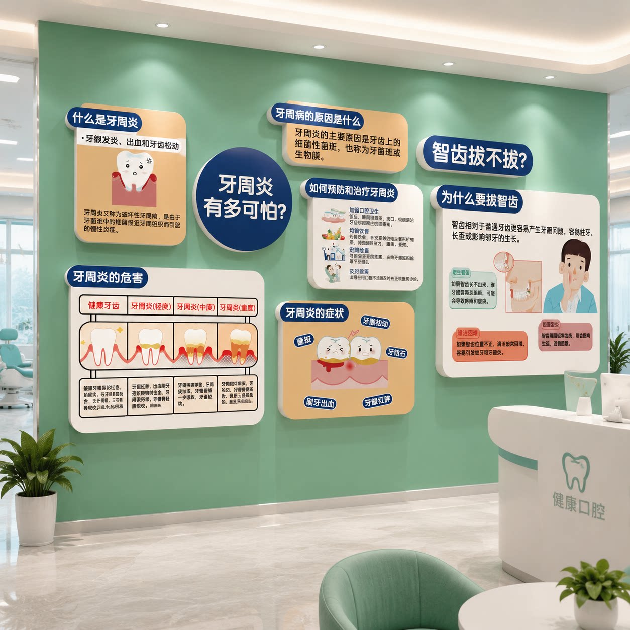 口腔诊所墙面装饰画牙科医院洁牙步骤文化墙贴门诊室宣传广告海报