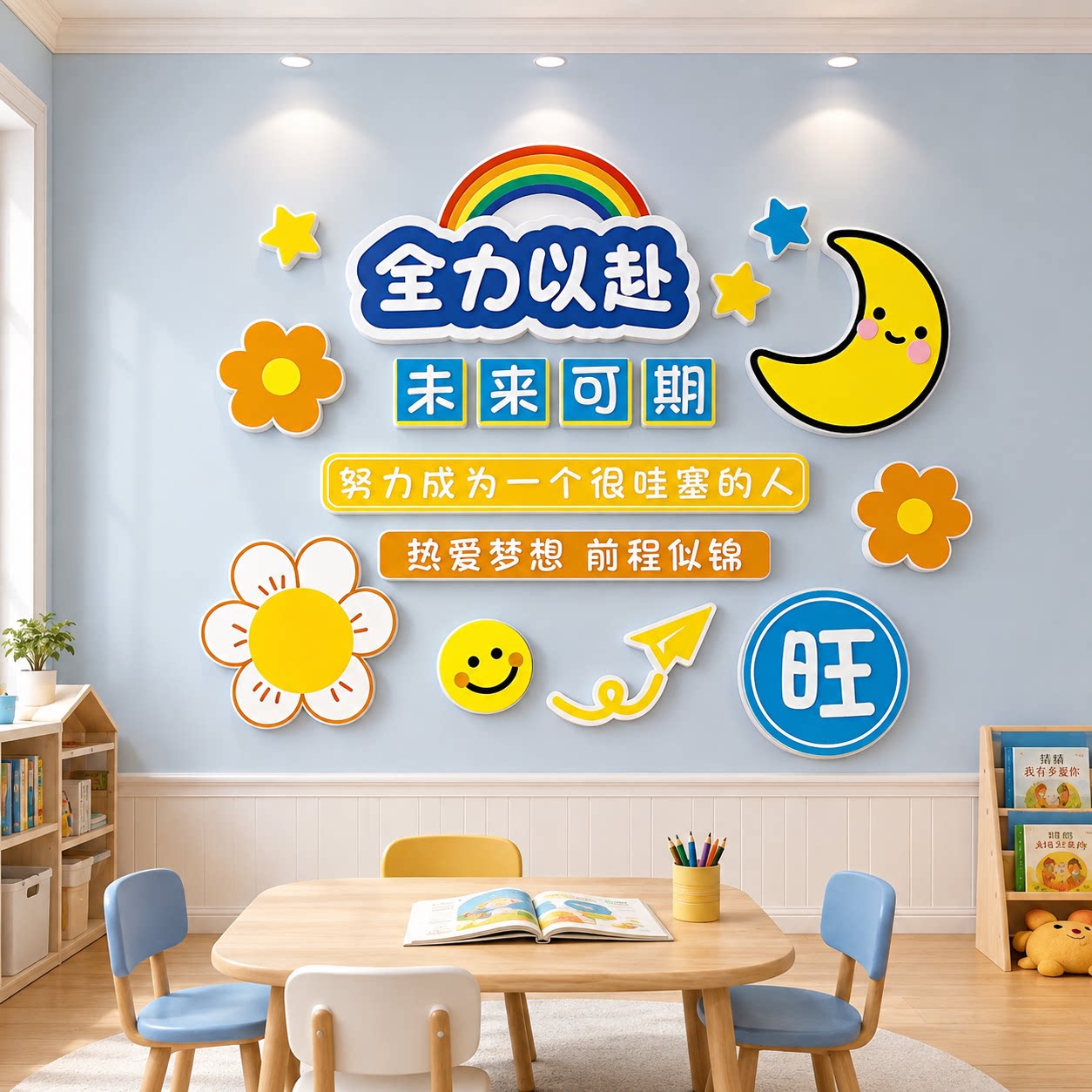 学校卡通教室励志文字自贴氛围墙上立体布置班级学习标语贴画装饰