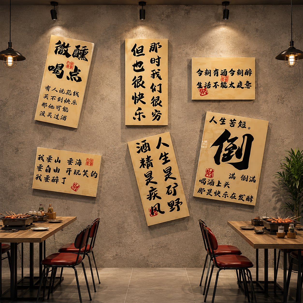 火锅店墙面装饰文化烧烤创意市井风格布置网红复古背景餐饮壁贴画