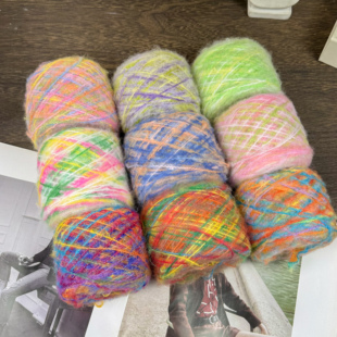 渐变段染马海毛彩虹色中细马海油画色钩花朵细线马海钩针diy手工