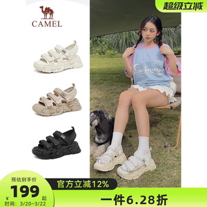 骆驼沙滩鞋女2026夏季新款厚底运动老爹凉鞋女休闲外穿魔术贴女鞋