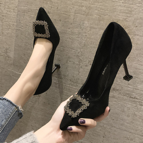 正装职业高跟鞋尖头黑色女鞋