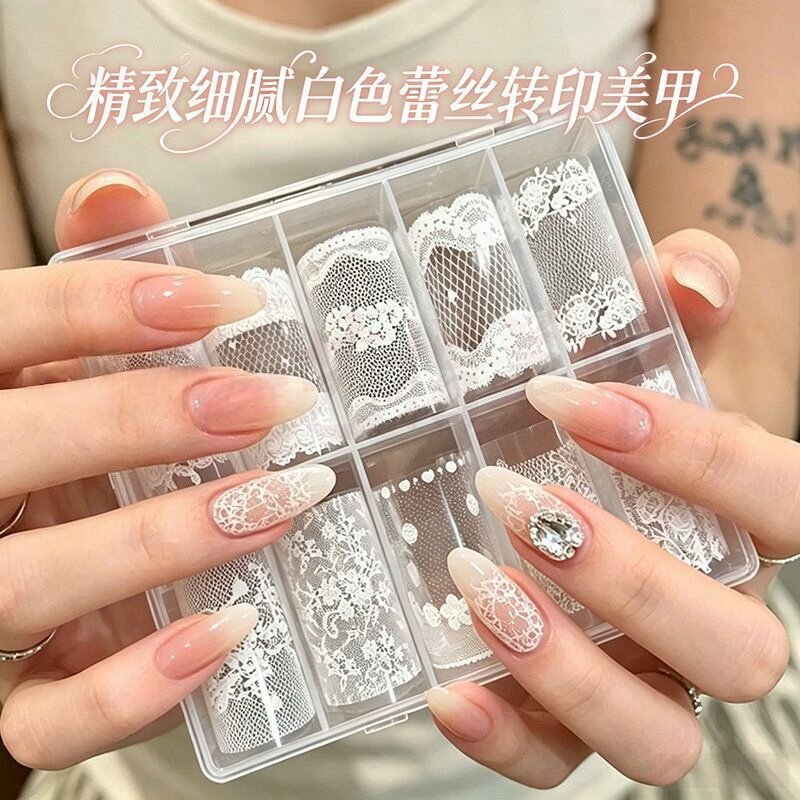 新款美甲黑白蕾丝转印纸图片