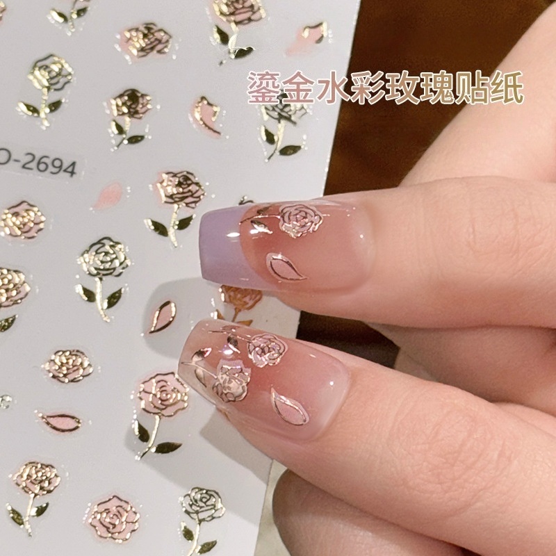 新款复古鎏金水彩美甲贴纸