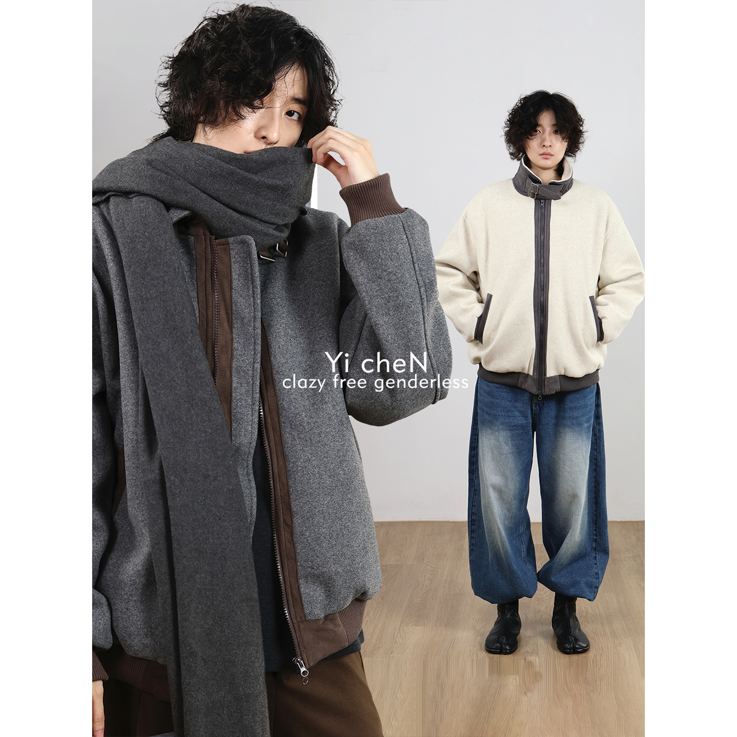 秋冬复古毛呢立领外套男