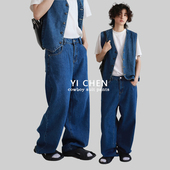 秋季 男女同款 经典 水洗长裤 一衬YICHEN 套装 复古蓝牛仔裤 时尚