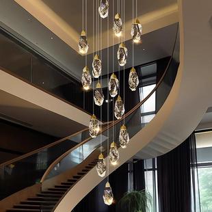 别墅旋转楼梯长吊灯挑空现代小复式楼loft客厅陨石轻奢水晶吊灯