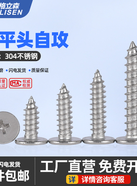 304不锈钢扁平头CA自攻螺丝薄头沉头十字平头木螺丝钉M2M3M4M5M6