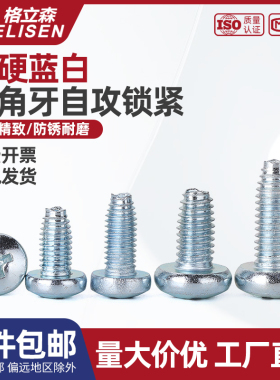 加硬盘头十字三角牙自锁螺丝GB6560圆头锁紧自攻螺钉蓝白M3M4M5M6