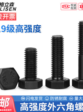 12.9级高强度外六角螺丝六角头螺栓加长螺杆螺钉M4M5M6M8M10-M36