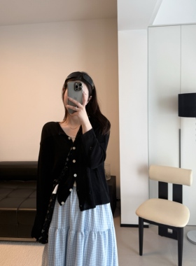 FENG甜甜甜美风镂空针织开衫女春季新款宽松百搭花边韩系长袖上衣