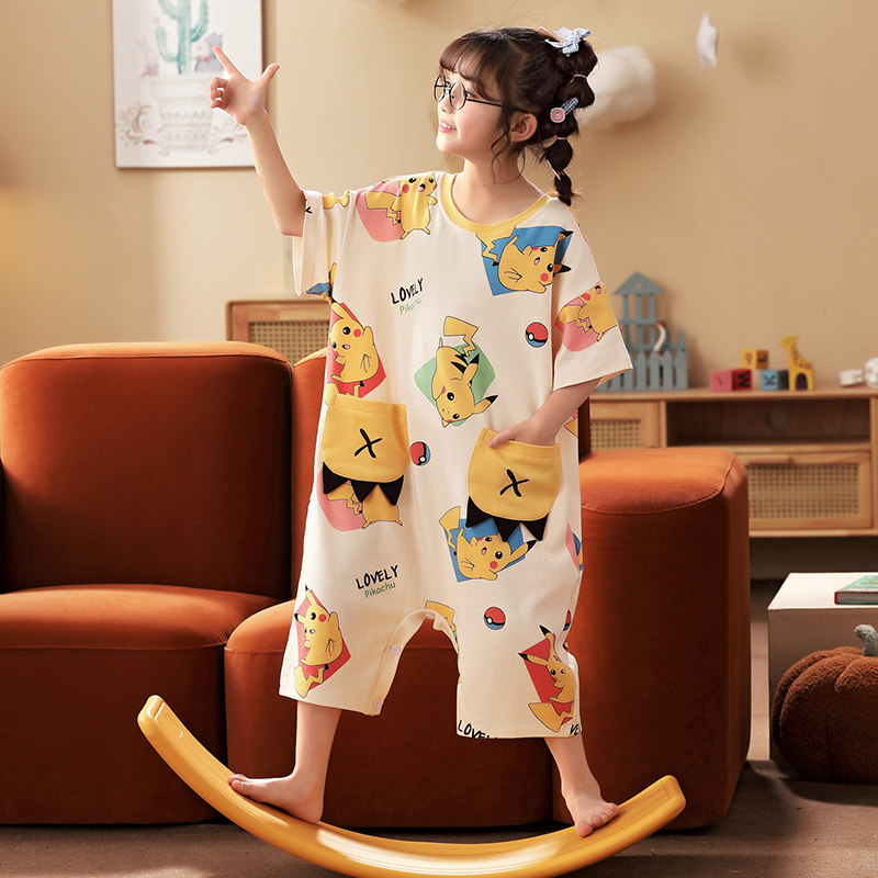 皮卡丘女童连体睡衣夏季短袖睡裙