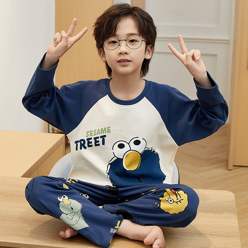 男孩家居服套装小学生芝麻街秋装
