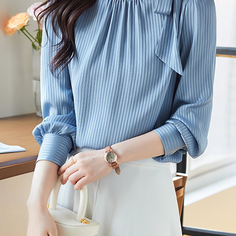 实拍衬衫女2025春秋新款设计感小众长袖雪纺衬衣女士宽松职业上衣
